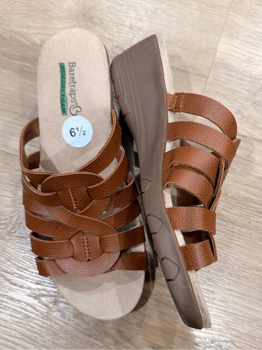 BareTraps Women's Tan Brown Strappy Wedge Mules